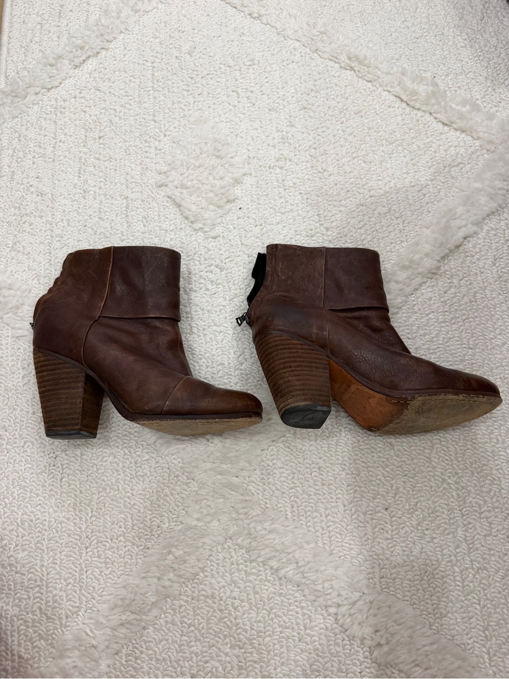 rag & bone Brown Leather Ankle Booties with Stacked Heel